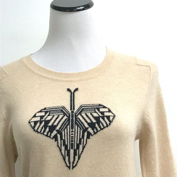 Clements Ribiero 100% cashmere Scotland crew neck butterfly sweater L